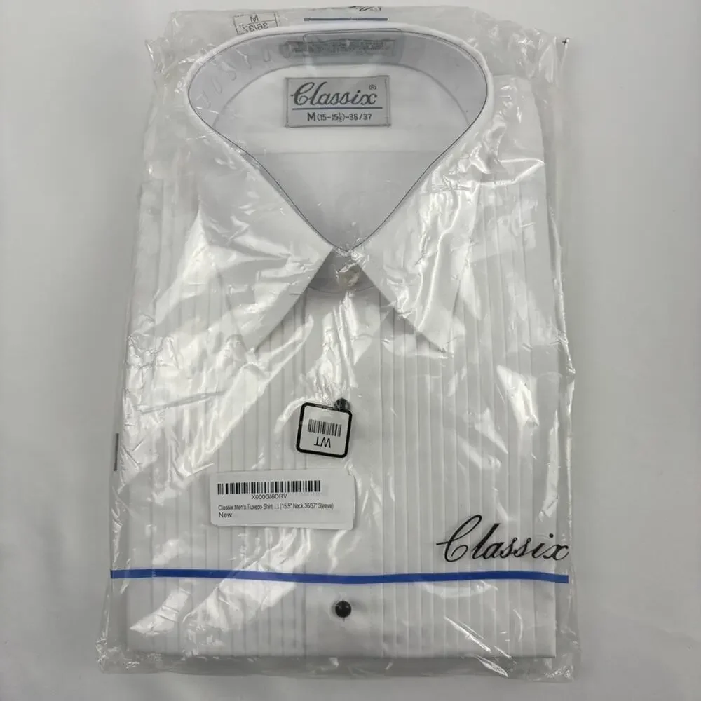 NWT Classix Men White Shirt w Black Buttons Tuxedo Formal Wear 3XL 19-19.5 38/39